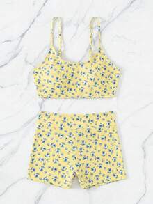 Swim Vcay Women's Fashion Vacation Random Print Camisole And Shorts Swimwear Set, Beach & Seaside - Multicolor - View 3