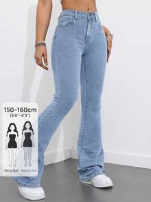 SHEIN PETITE Casual Washed Slim Fit Flare Leg Jeans ,Petite Women - Light Wash - View 1