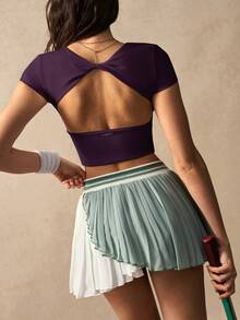VARSIVA Workout Women Tops Casual Solid Color Cropped Sports T-Shirt, Summer Bustier Crop Sports Tee - Purple - View 8