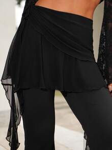 Sandy Gomes Women's Black Flared Pants With Drawstring Ruffles On Both Sides, Pants For Music Festivals, Flared Pants For Street Wear, Pants For Daily Outings, College Style Pants - Black - View 5