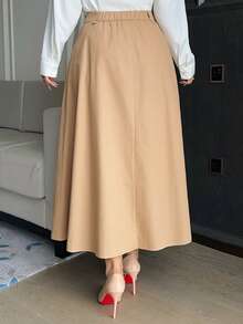 Dazy Plus Solid Color Casual A-Line Mid-Length Skirt, Versatile Fun Commute Elegant Khaki Spring Summer Autumn New Arrival Skirt - Khaki - View 4