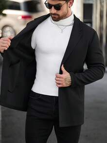 Manfinity CasualCool 男士純色單排扣時尚百搭日常休閒大衣 - 黑色 - 查看 7