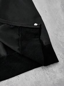 Vacaura American Street Racing Style Hooded Jacket With Contrast Curved Stitching, Zip-Up Hooded Outerwear, Short Loose Fit Snug Fit Versatile Design, Suitable For All Body Types, Full Zip Closure For Flexible Styling, Ideal For Daily Wear, Street Style, Spring/Autumn Single Wear, Early Winter Layering - Black - View 7