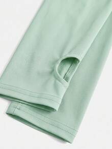 SHEIN Girlism NovaGlow 青少年女孩運動休閒日常針織素色開襟外套與喇叭長褲套裝 - 薄荷綠 - 查看 5