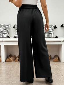 SHEIN Maternity Casual Versatile Solid Color Tie Waist Pants - Black - View 4