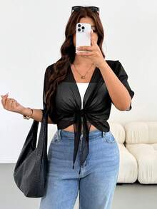Shapeblank Plus Size Women's Spring/Summer Fashion Casual Elegant Traditional Sexy Loose Comfortable Chiffon Cardigan, Black Top, Party Vacation Formal Night - Black - View 6
