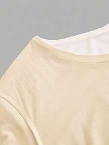 SHEIN EZwear 休閒極簡虎紋大肚印花露肩落肩短袖寬鬆女款T恤 - 白色 - 查看 5