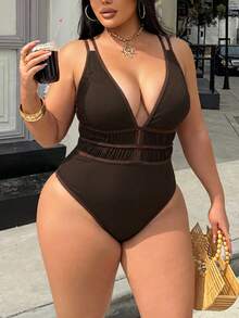 Swim SXY 女款大尺碼豹紋深V領性感連身海灘度假泳衣 - 咖啡棕 - 查看 11