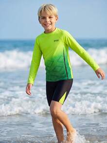 SHEIN Tween Boy Casual Fitted Video Game Glow-In-The-Dark Pattern Tankini 2 Pieces Swimsuit, Suitable For Spring/Summer, Beach Vacation Playful Pals Modest - Multicolor - View 4