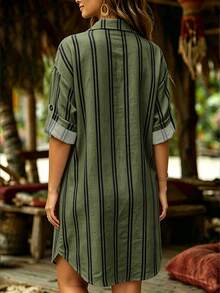 Linhara CURVE 大尺碼梭織休閒度假日常通勤辦公穿著簡約夏季時尚女裝洋裝 - 綠色 - 查看 2