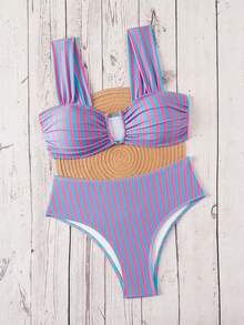 Swim Mod Springbreak 女款夏季新款隨機印花多色V領雙肩帶甜美花卉圖案度假比基尼套裝 - 彩色 - 查看 6