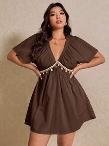Elaquor Plus Size Dresses Vacation Brown Boho - Brown - View 5