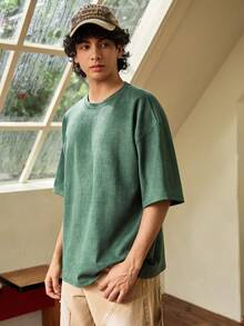 Men's Letter Print Casual Round Neck Short Sleeve T-Shirt, Suitable For Daily Wear, Spring/Summer - Green - View 6