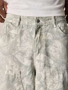 ROMWE MEN Street Life Washed Print Loose Casual Straight Leg Versatile Denim Jeans For Men - Apricot - View 2
