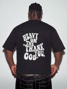 Modcrash Plus Size Men's Letter Print Lightweight Crew Neck Short Sleeve T-Shirt - Black - View 2