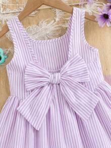Emery Rose Kids Emery Rose Kids 女孩編織黃色條紋休閒細肩帶洋裝 夏季海灘度假小洋裝 蝴蝶結設計 薰衣草色 假期穿搭 - 粉色 - 查看 6