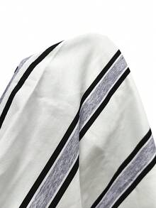 SHEIN Holidaya 夏季新品：V领优雅连衣裙——短袖，撞色宽窄条纹，宽松长款廓形。这款法式复古单品融合了度假风情与职场优雅，A字版型更显修身显瘦。 - 彩色 - 查看 6