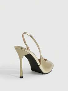 CUCCOO SZL Spring And Summer New Square Toe Rear Strap Stiletto Temperament Commuter Sandals - Gold - View 3
