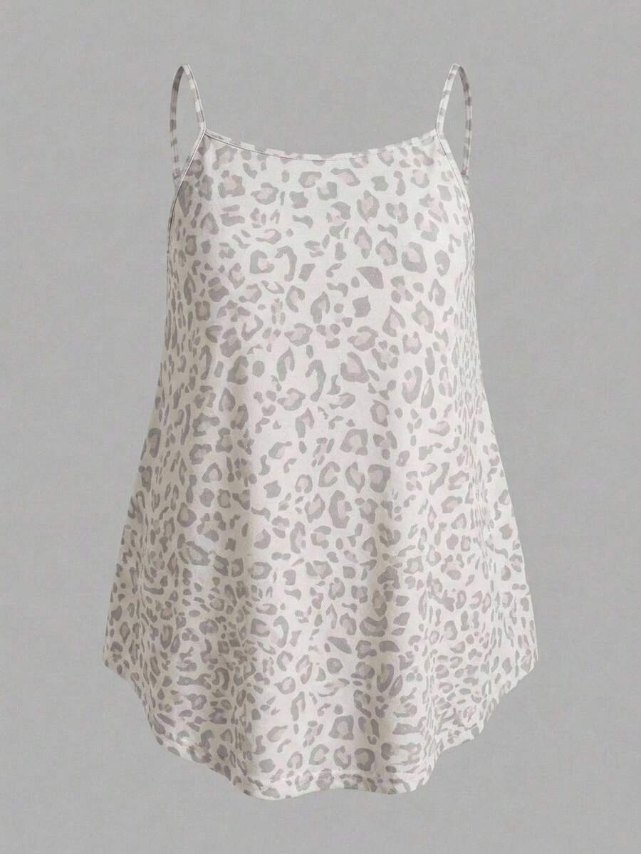 SHEIN EZwear 大尺碼女款豹紋寬鬆休閒細肩帶背心上衣 - 彩色 - 查看 1