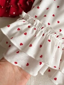 2件組少女波點愛心圖案荷葉邊細肩帶背心上衣，紅白色返校上衣 - 彩色 - 查看 5