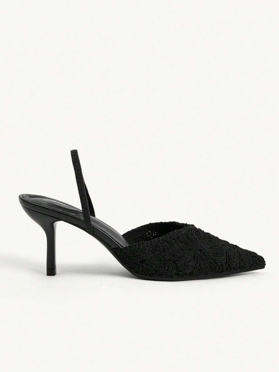 CUCCOO CHICEST Stylish Black Crochet Strap Mules High Heels, Women's Pointed Toes And Kitten Heels, Simple And Elegant High Heels For Daily Wear