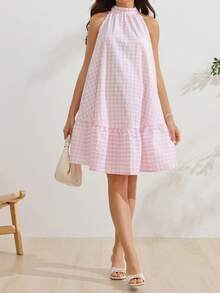 SHEIN Striped Sleeveless Spaghetti Strap Flared Dress - Multicolor - View 6