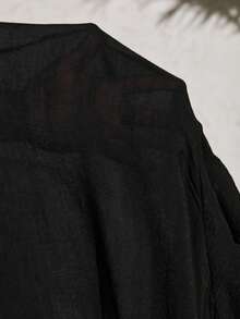 Swim Lushoire Plus Size Solid Color Side Slit Beach Cover Up Pants Summer - Black - View 4