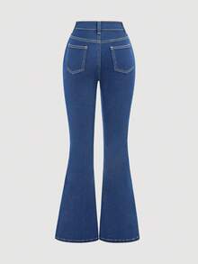SHEIN Girlism Teen Girl Flare Jeans Suitable For Summer Daily Casual Wear - Medium Wash - View 2