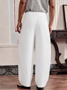 SWAVVY Pantalones casuales versátiles de unicolor con pierna curva para hombre - Blanco - Ver 3