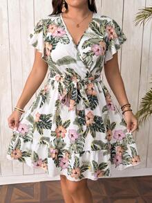 SHEIN Clasi 大码热带印花休闲度假连衣裙 - 彩色 - 查看 4