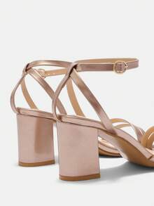 CUCCOO CURVES Plus Size Fashion Black Strap Classic Comfortable Ankle Strap High Heel Sandals For Christmas Wide Fit - Champagne 1 - View 7