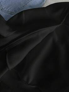 SHEIN Tween女孩寬鬆休閒極簡舒適日常街頭風連帽短版長袖衛衣 秋季外套 白色返校穿搭 - 黑色 - 查看 6