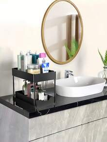 1 Piece Double Layer Pull Out Cabinet Shelf Slide Out Under Sink Storage Rack Adjustable Kitchen Organizer Multipurpose Space Saving Counter Holder For Bathroom Pantry Home Utility - Black - View 4