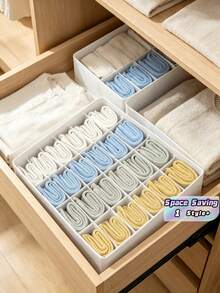 3 Pcs 24 Grid Grey/Pink/White/Beige Drawer Divider OrganizerWardrobe Storage Rack Sock Holder For Handkerchiefs Ties Belts For Bedroom Closet Dormitory Office Travel Gift For Housewarming Holiday Party Home Organization Solution - Multicolor - View 2