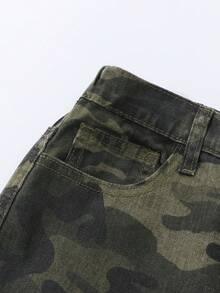 SHEIN Explorewe Y2K風格多口袋休閒抽繩腰迷彩印花工裝牛仔褲，適合青少年女孩，適用於學校、校園、大學穿著 - 軍綠色 - 查看 6