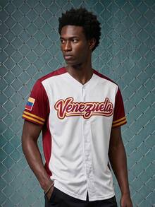 EVRINFINITE Men's Baseball Jersey, #13 Red & White Color, Embroidered Letter, Loose V-Neck Short Sleeve Button-Up Sporty Top, Suitable For Street Hip-Hop, Baseball, Golf Daily Workout Spring Sports - White - View 1