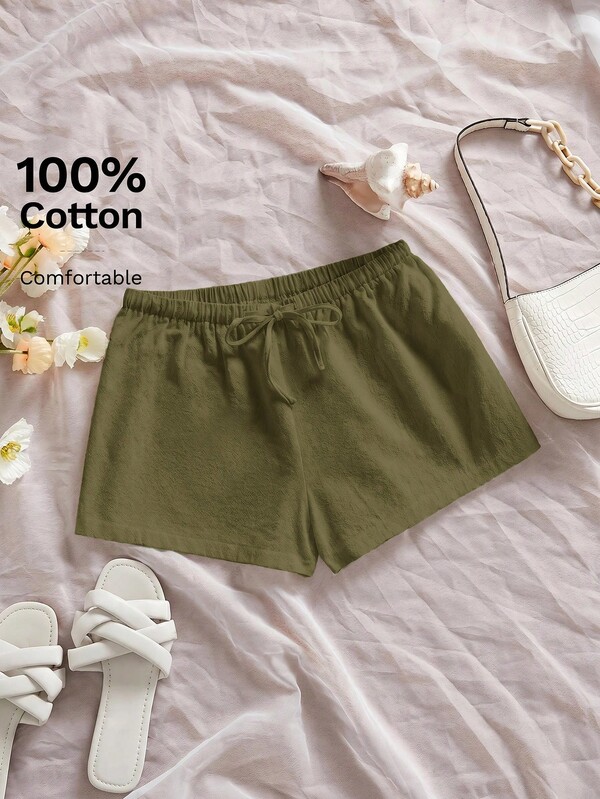 SHEIN Tall 100% Cotton, Cotton And Linen Feel Summer Low-Waist Women's Shorts