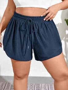 Swim SPRTY Baño corto de mujer de talla grande con cintura elástica ajustable con cordón para la playa de verano - Azul Marino - Ver 3