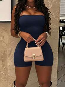 INAWLY Solva 女款時尚休閒繃帶性感露背繫帶緊身連身褲 外出夜店穿搭 海軍藍 夏季 - 藏蓝色 - 查看 2