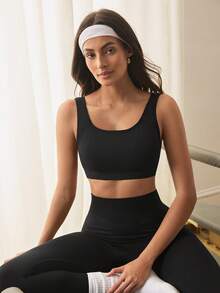 Eassivo Eassivo Women's Solid Color Casual Daily Sports Bra - Black - View 5