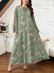 SHEIN Najma 大尺碼女款花卉印花休閒派對旅行阿拉伯風洋裝 - 彩色 - 查看 4