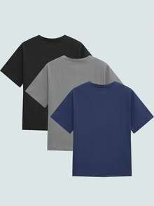 Modcrash 3pcs/Set Plus Size Men's Solid Color Fitted Crew Neck Short Sleeve T-Shirts, Casual For Summer & Daily Wear Basic T Shirts Men Tshirt Pack - Multicolor - View 4