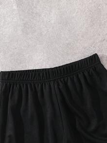 SHEIN 青少年男童简约图案抽绳短裤，适合上学；春季穿着；青少年男童服装；儿童外套，春季返校季 - 黑色 - 查看 5