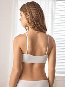Ocili 100% Pure Cotton Wide Ribbed Ribbed Scalloped Edge Comfortable Women's Patchwork Mini Bow Decor Bra - White - View 3