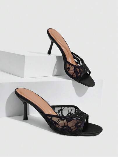 CUCCOO SZL Wedding Season Women's Summer High-Heeled Sandals 7.5CM Round Toe Open-Toed Kitten Heel Hollow Lace Fabric White High Heels Sexy Versatile Elegant