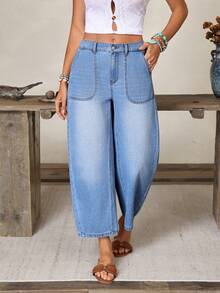 EMERY ROSE Women's Casual Versatile Everyday Denim Jeans With Pockets And Buttons - Blue - View 4