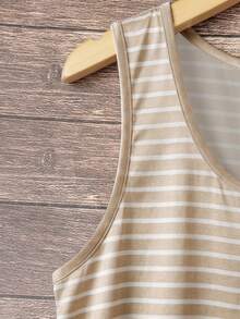 SHEIN VCAY Plus Size Women's Striped Round Neck Single-Breasted Casual Vest - Multicolor - View 4
