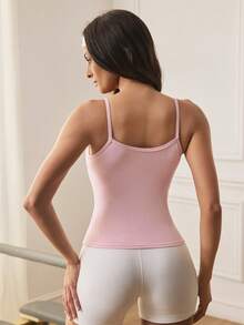 Eassivo Eassivo Minimalist Solid Color Slim Fit Sports Camisole - Pink - View 3