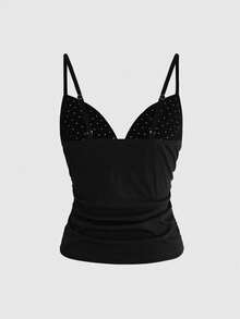 ROMWE Grunge Punk Summer Sexy Dark PUNK Rivet Skull Skeleton Print Patchwork Sleeveless Top For Women - Black - View 3