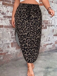 Comfylo Plus Size Leopard Print Skirt, Casual Minimalist Style, Suitable For Summer - Multicolor - View 3